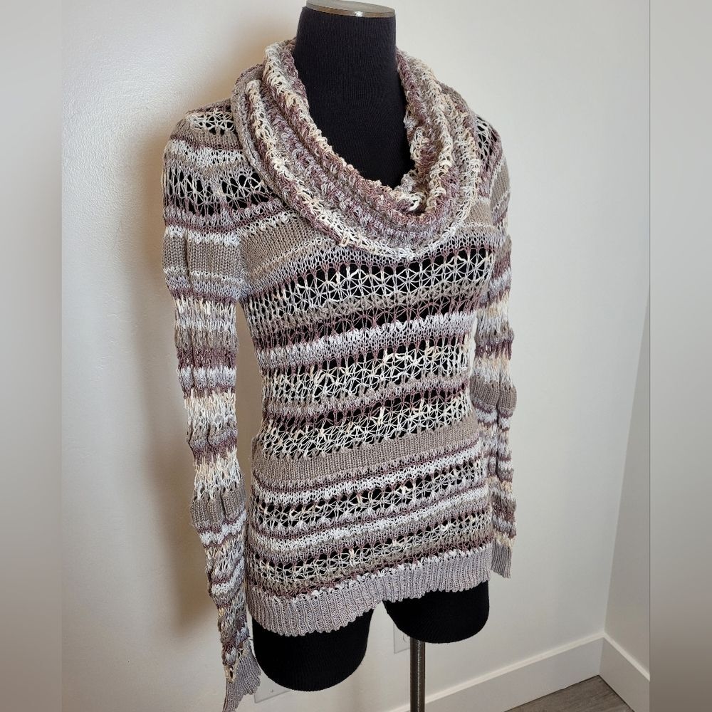 Maurices Sheer Crocheted Cowl Neck Sweater Top Long Sleeve Multicolor XS